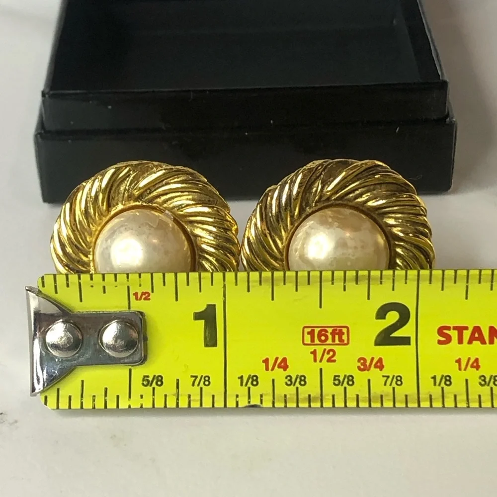 CHANEL 24k Gold Plated and Faux Pearl Earrings w/ BOX